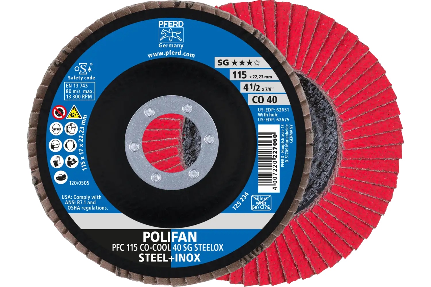 Picture of Pferd Flap Disc, 4-1/2" x 7/8, Co-Cool SG Steelox, 40 Grit, T29, Conical, Ceramic oxide